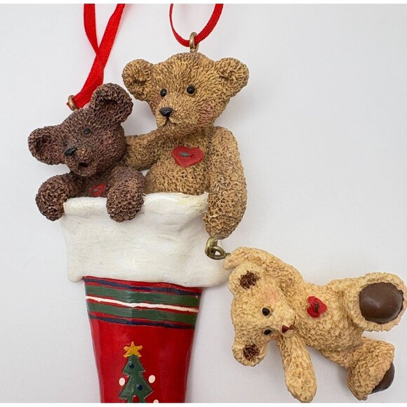 Vintage Kurt S Adler Holly Bearies Christmas Stocking Tree Ornament Teddy Bears - Picture 4 of 7